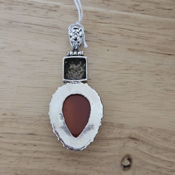 925 Sterling Silver Carnelian Agate Pendant Ornate Jewelry Orange - Picture 5 of 6